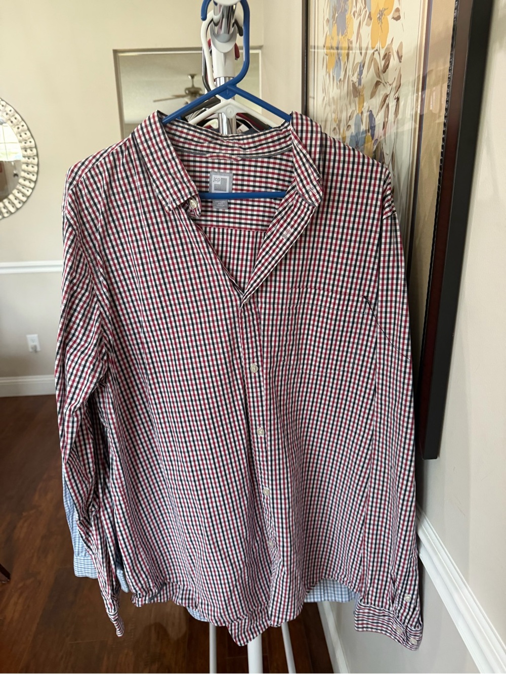 jcpenney Red and White Checked Casual Button-Down Shirt